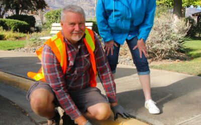 OLWQS paints yellow fish as a reminder to be mindful about what goes into the storm drain on your street